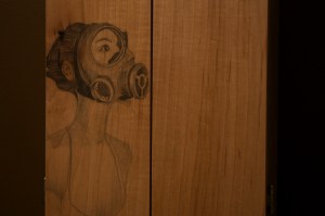 cabinet, 365, maple, handmade, craft, woodwork, girl, gas mask, planes, bombs, dove tails, copper, handles, shelf, drawer, custom, art