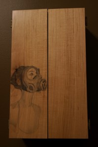 cabinet, 365, maple, handmade, craft, woodwork, girl, gas mask, planes, bombs, dove tails, copper, handles, shelf, drawer, custom, art
