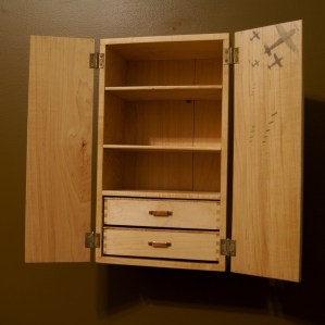 cabinet, 365, maple, handmade, craft, woodwork, girl, gas mask, planes, bombs, dove tails, copper, handles, shelf, drawer, custom, art